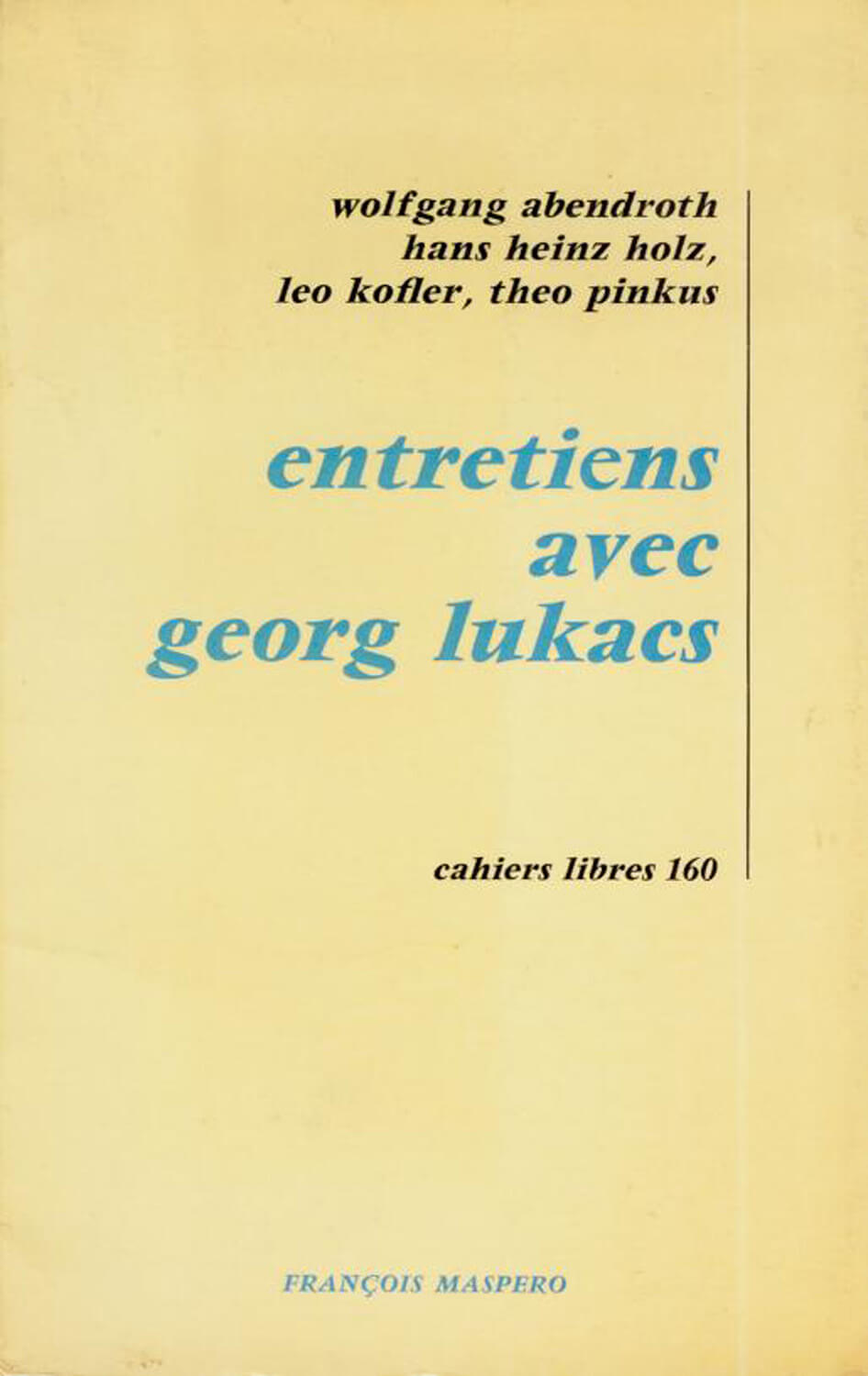 Buchcover „Gespräche mit Georg Lukács“, französische Ausgabe