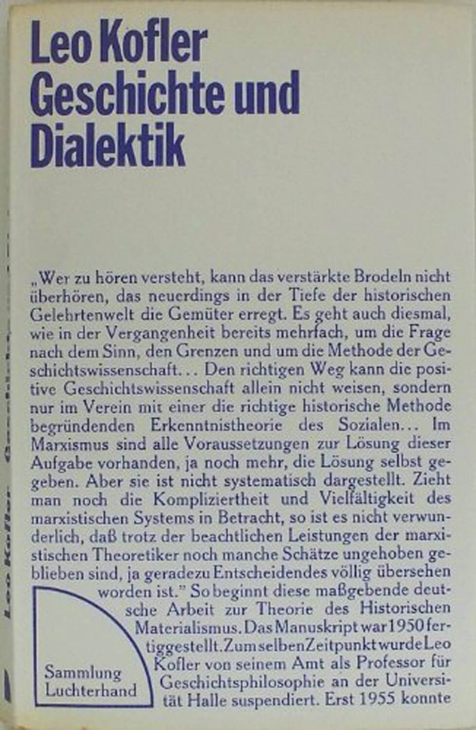 Buchcover „Geschichte und Dialektik“ von Leo Kofler, Neuausgabe 1973